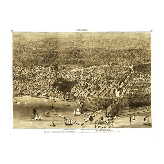 Chicago Art, 1874 Vintage Map of Chicago Illinois, IL History Wall Decor Gift, Old Chicago Map - 24" x 18" Unframed Print