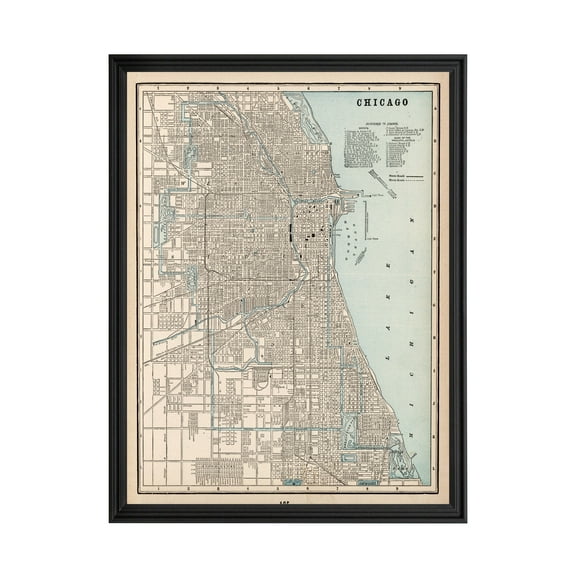 Chicago Art, 1893 Vintage Map of Chicago Illinois, IL History Wall Decor Gift, Old Chicago Map - 18" x 24" Black Framed Print