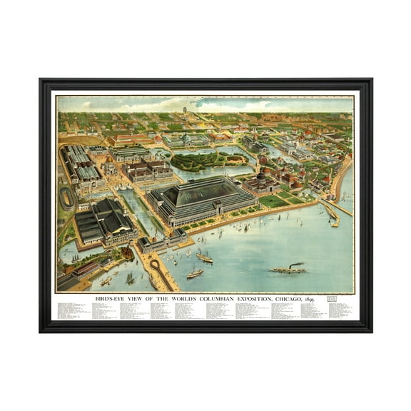 Chicago Art, 1893 Vintage Map of Chicago Illinois, IL History Wall Decor Gift, Old Chicago Map - 24" x 18" Black Framed Print