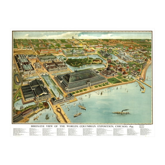 Chicago Art, 1893 Vintage Map of Chicago Illinois, IL History Wall Decor Gift, Old Chicago Map - 36" x 24" Unframed Print