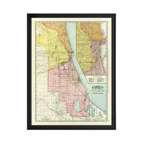 Chicago Art, 1897 Vintage Map of Chicago Illinois, IL History Wall Decor Gift, Old Chicago Map - 18" x 24" Black Framed Print