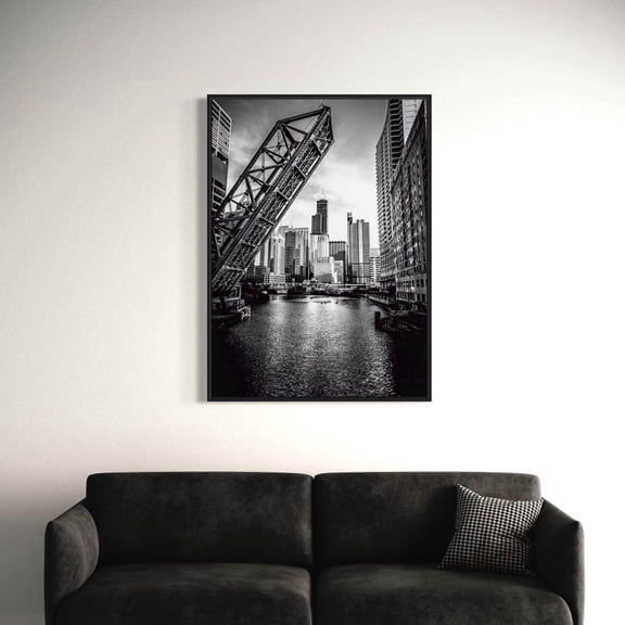 Chicago Avenue Bridge Cityscape Architecture Accent Portrait Decor Unframed Paper Print