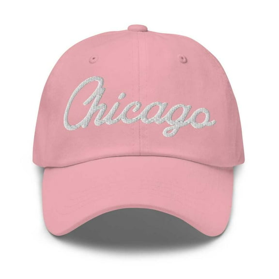 Chicago Baseball Cap Chicago Dad Hat Bold Script Illinois IL Hat Embroidered Souvenir Gift Pink