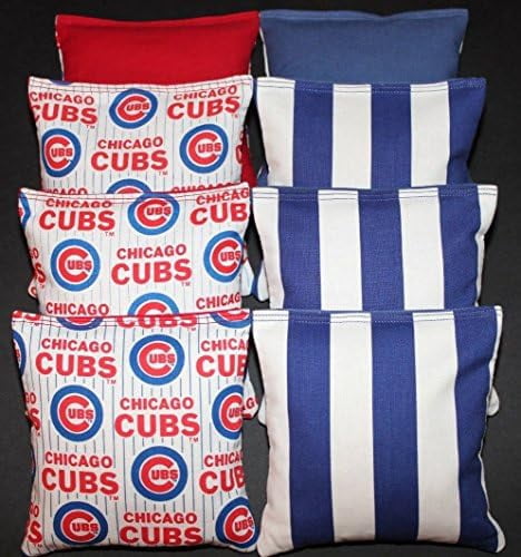 Chicago Baseball Cornhole Bags - Set Of 8 ACA Regulation Bean Bags, Vintage Print, Handmade With Duck Cloth
