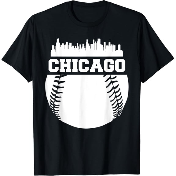 Chicago Baseball Fan Chi Town Sky Line Sports Lovers Gift Event T-Shirt, Size S-5XL