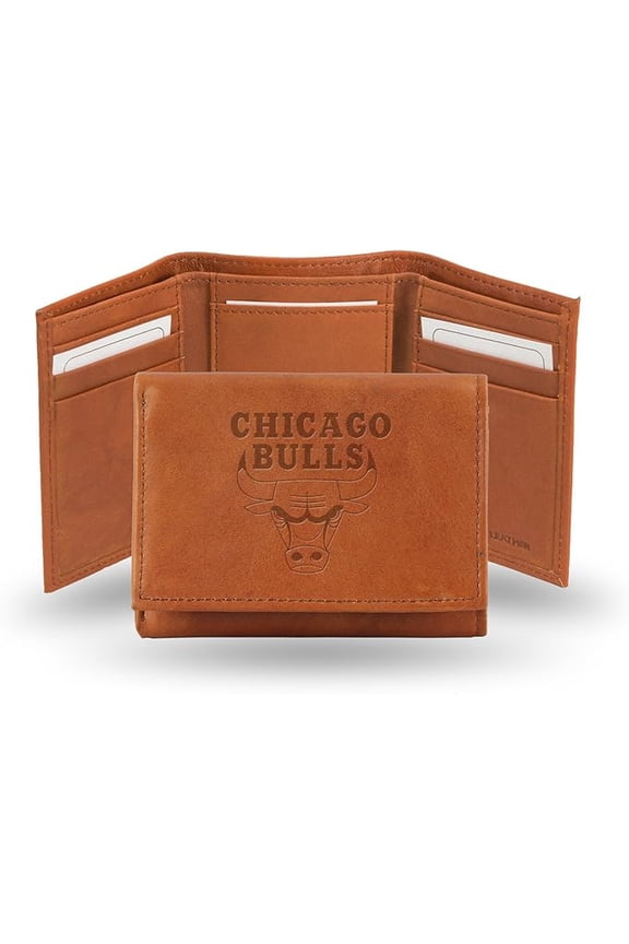 Chicago Basketball Bulls Brown Leather Embossed Trifold Wallet