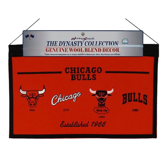 Chicago Basketball Bull's LARGE 22x14 Wall Hanging Logo Heritage Banner featuring logos from 1966, 1970, 1984 & 1985