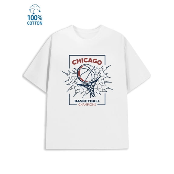 Chicago Basketball Tee for men Chicago 180G 100% Cotton white funny interesting Unique Design Unisex Shirt Graphic Tee tshirts Basic Unisex Shirt Cotton tshirts
