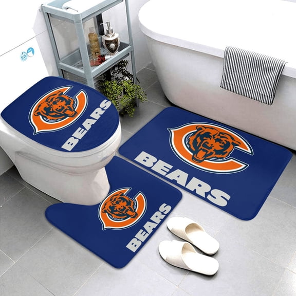 Chicago Bath Mat Set of 3, Deluxe Football Team Themed Non-Slip Bath Mats, Super Absorbent Flannel Bath and Toilet Mats for Tubs, Showers, and Vanities 31.5" x 20"