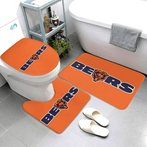 Chicago Bath Mat Set of 3, Deluxe Football Team Themed Non-Slip Bath Mats, Super Absorbent Flannel Bath and Toilet Mats for Tubs, Showers, and Vanities 31.5" x 20"