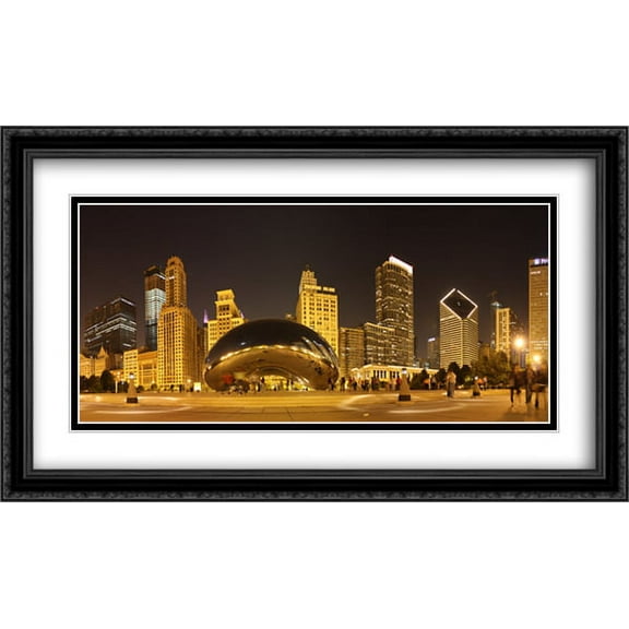 Chicago Bean at Night 2x Matted 40x24 Large Black Ornate Framed Art Print by The Cityscape Art Print Series