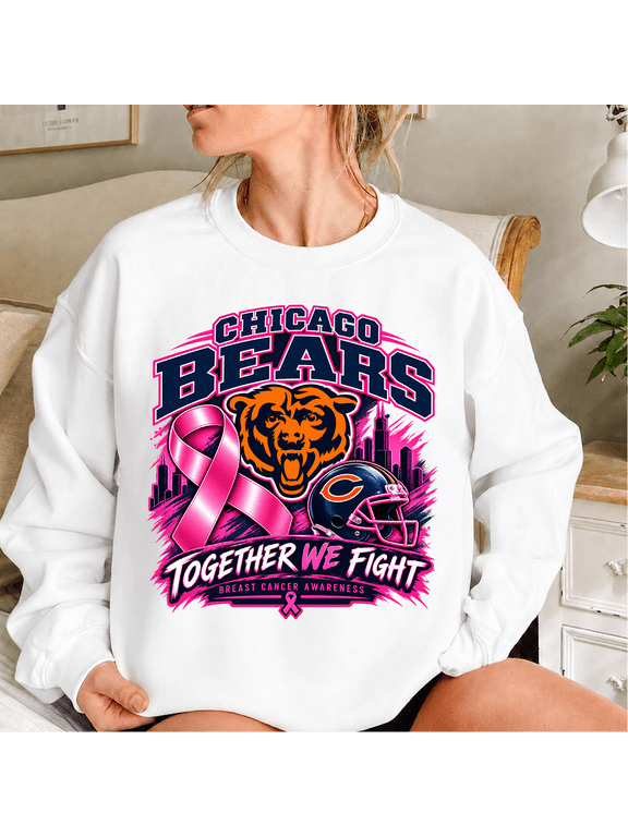 Chicago Bear Breast Cancer Awareness Sweatshirt, Together We Fight Pink Ribbon Football Crewneck for Game Day Fans