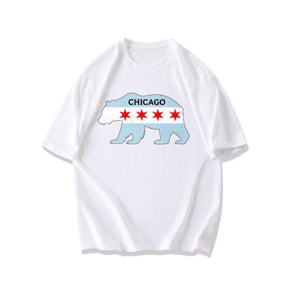 Chicago Bear Flag T Shirt Black Chicago Flag Bear Design Casual Streetwear For Men And Women