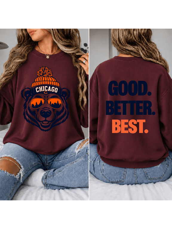 Chicago Bear Graphic Sweatshirt, Front Back Print Football Crewneck Size S-5XL