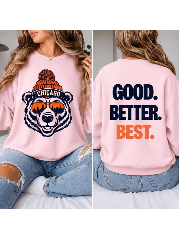 Chicago Bear Graphic Sweatshirt, Front Back Print Football Crewneck Size S-5XL