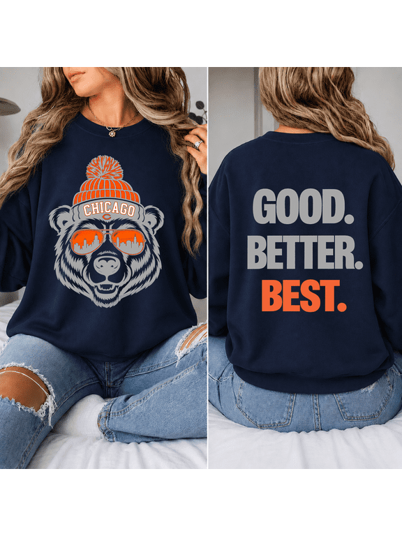 Chicago Bear Graphic Sweatshirt, Front Back Print Football Crewneck Size S-5XL