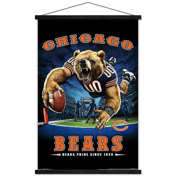Chicago Bears 22.4'' x 34'' Magnetic Framed Mascot Endzone Poster