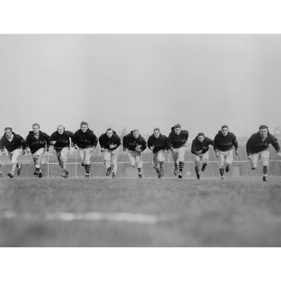 Chicago Bears' Backfield Charge Downfield During Practice Session History (24 x 18)