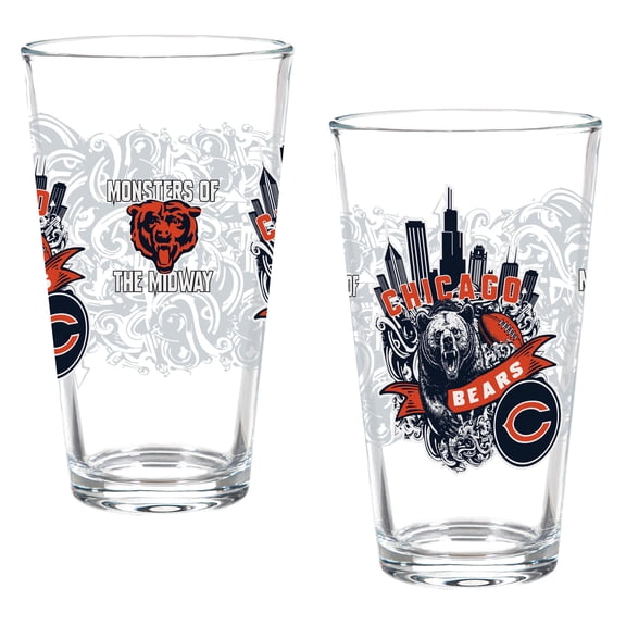 Chicago Bears Hometown Series 16oz Pint Glass 2-Piece Set with Gift Box
