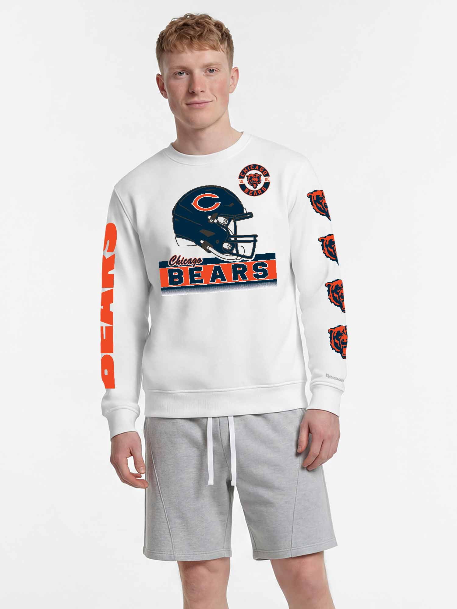 Chicago Bears Reebok Mens White Crew Sweatshirt
