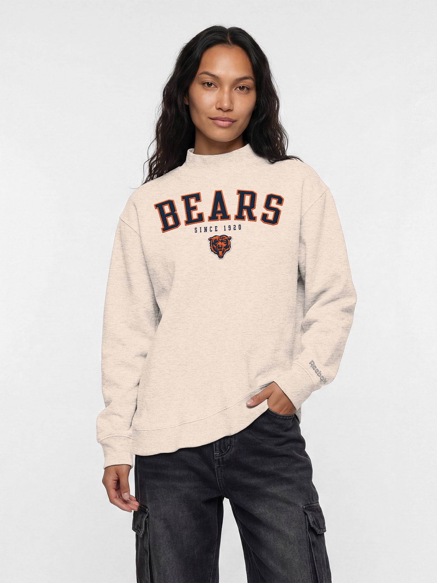 Chicago Bears Reebok Womens Oat Mock Neck Oversized Tunic Sweatshirt