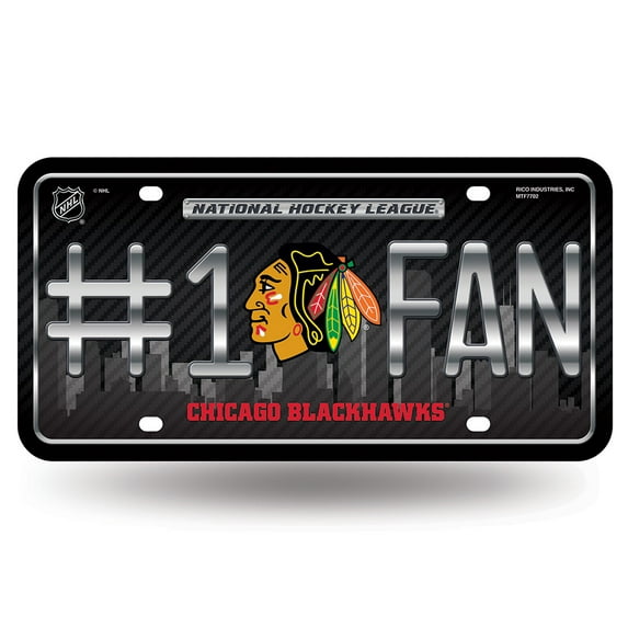 Chicago Blackhawks Metal Auto Tag License Plate, #1 Fan Design, 12x6 Inch