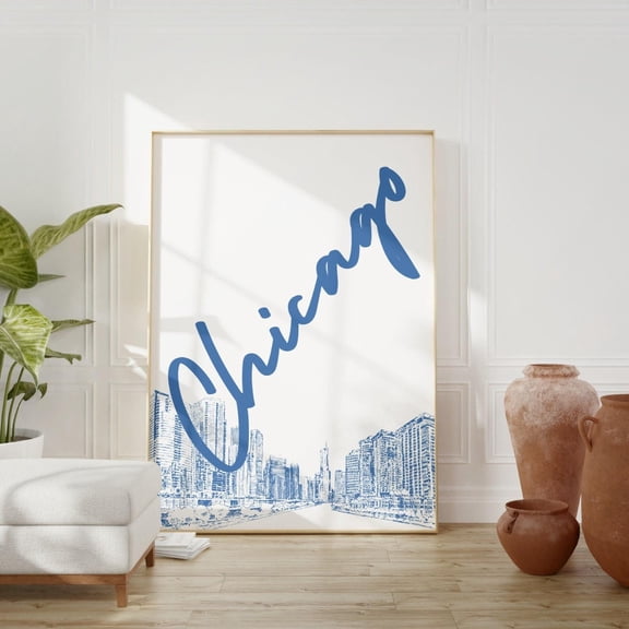 Chicago Blue Travel Exhibition Wall Art, Unframed Paper Print Size 8x12