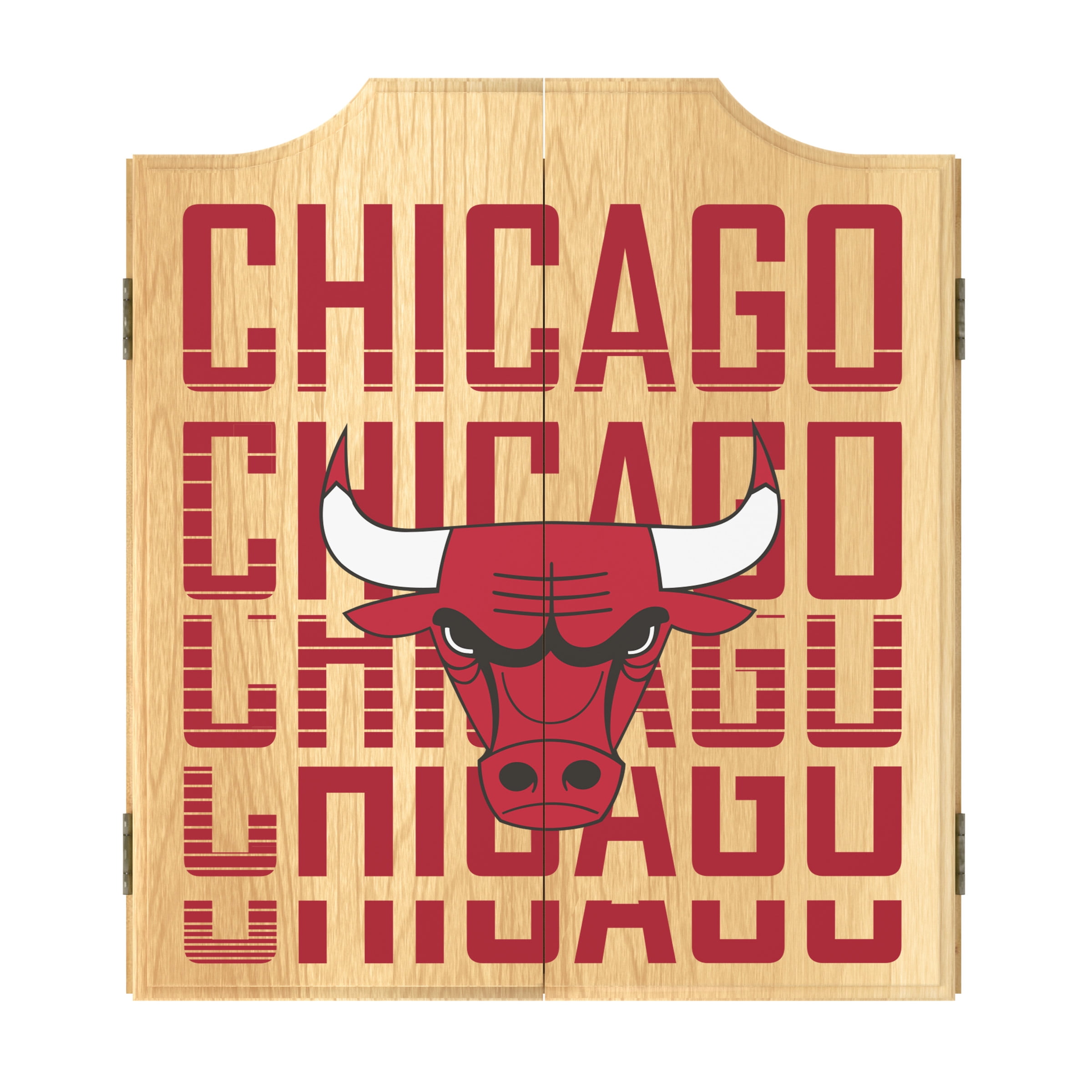 Chicago Bulls City Dart Board Cabinet Set with 6 Steel Tip Darts