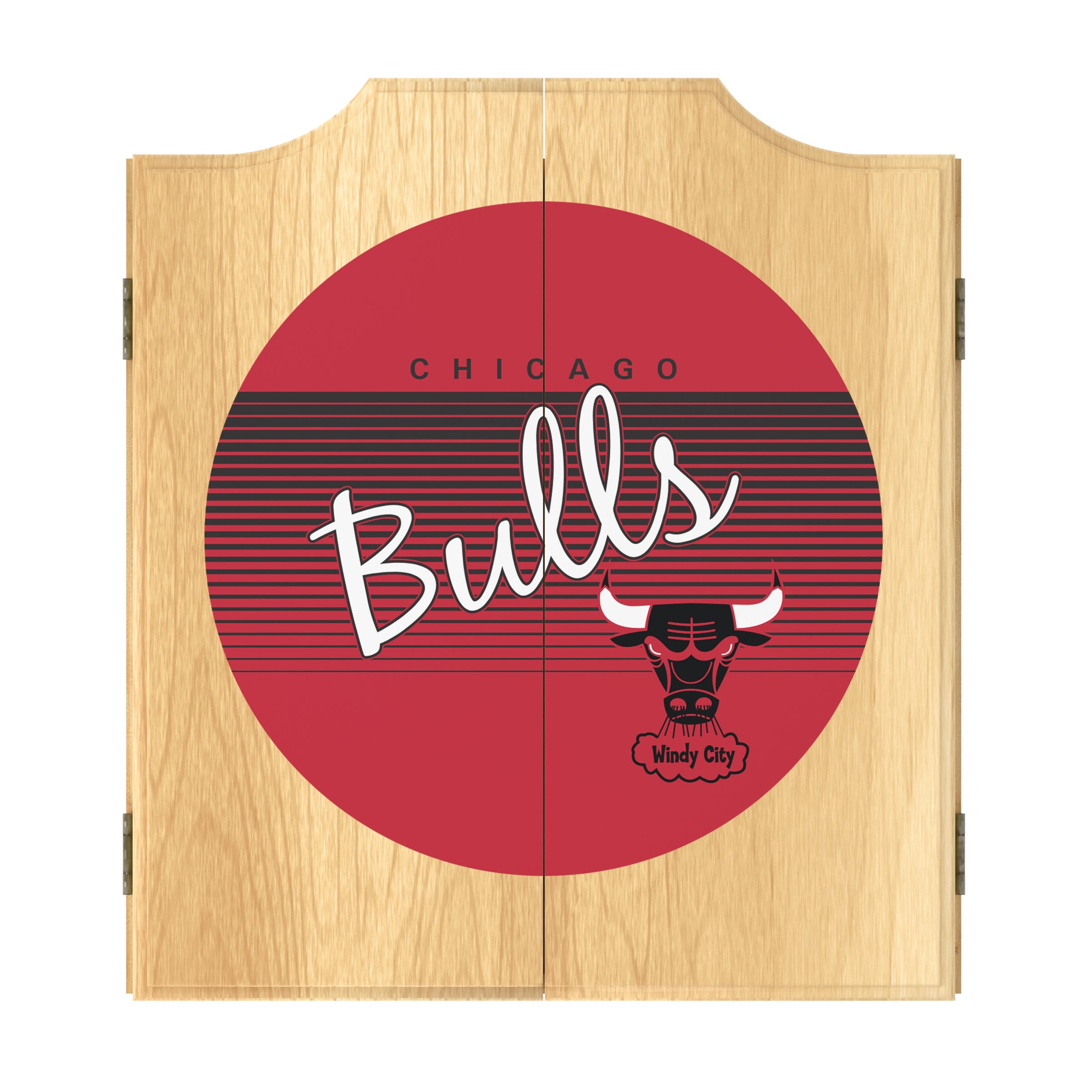 Chicago Bulls Hardwood Classics Dart Board Cabinet Set with 6 Steel Tip Darts