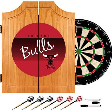 Chicago Bulls NBA Hardwood Classics Dart Cabinet Set with Darts and Board - Red, Black