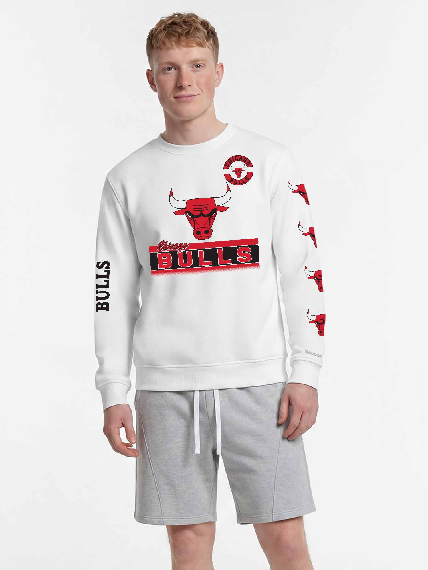 Chicago Bulls Reebok Mens White Crew Sweatshirt