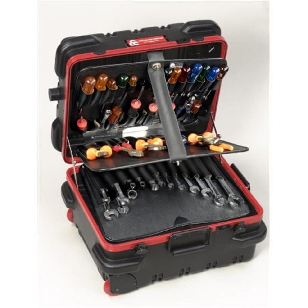 Military Ready Black Polyethylene Wheeled Tool Case with Red Trim