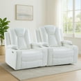 thumbnail image 1 of Set of 2 Power Reclining Theater Chairs with Adjustable Headrest, USB Charging, LED Ambient Lights, Cup Holders & Hidden Storage – Premium Air Leather Recliners for Home Theater & Gaming Color:White, 1 of 5