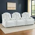thumbnail image 1 of Set of 3 Power Reclining Home Theater Chairs with Adjustable Headrests, USB Charging Ports, LED Lights, Cup Holders & Hidden Storage Color:White, 1 of 6
