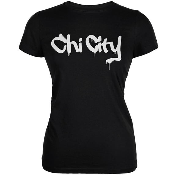 Chicago Chi City Graffiti Black Juniors Soft T-Shirt - Small