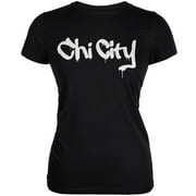 OLD GLORY Chicago Chi City Graffiti Black Juniors Soft T-Shirt - X-Large