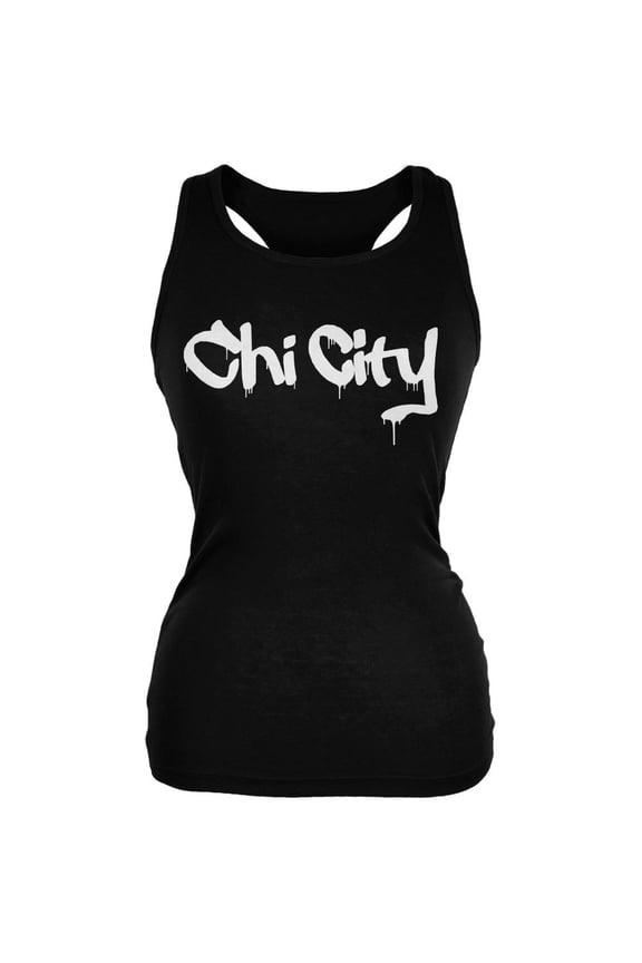 Chicago Chi City Graffiti Black Juniors Soft Tank Top - Medium