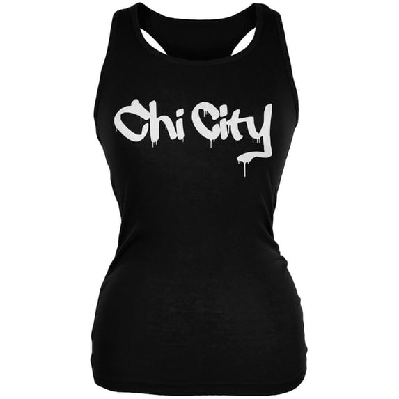 Chicago Chi City Graffiti Black Juniors Soft Tank Top - X-Large