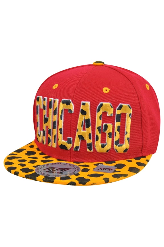 Chicago Chi Town Cheetah Spots Print Snapback Red Adjustable Flat Bill Hat Cap