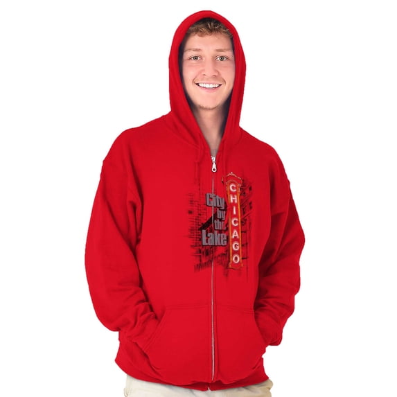 Chicago Chi Town City By The Lake IL Unisex Fleece Graphic Zip Up Hoodie Brisco Brands 5X
