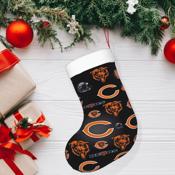 Chicago Christmas decorative stockings, American football team personalized Christmas stockings, suitable for fireplace Christmas decorations, holiday party decorations, party gift stockings