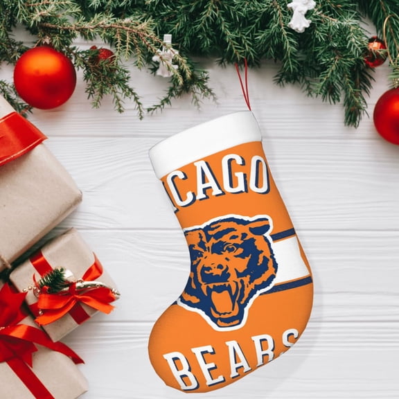 Chicago Christmas decorative stockings, American football team personalized Christmas stockings, suitable for fireplace Christmas decorations, holiday party decorations, party gift stockings