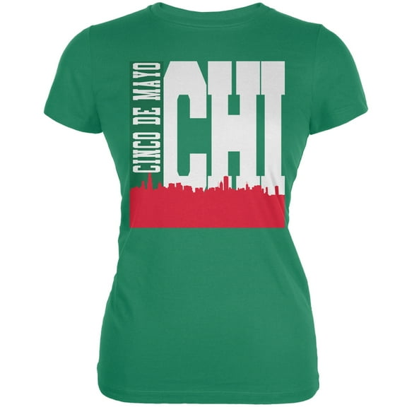 Chicago Cinco De Mayo Sky Line Kelly Green Juniors Soft T-Shirt - Medium