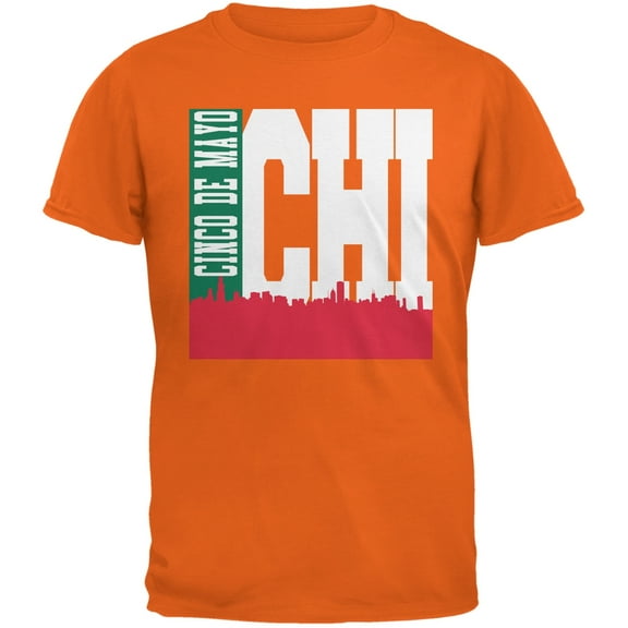 Chicago Cinco De Mayo Sky Line Orange Adult T-Shirt - Small