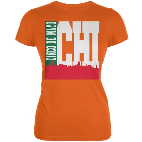 Chicago Cinco De Mayo Sky Line Orange Juniors Soft T-Shirt - Medium