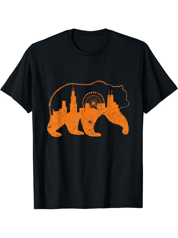 Chicago City Apparel Downtown Walking Bear Silhouette Gift T-Shirt Black 2X-Large