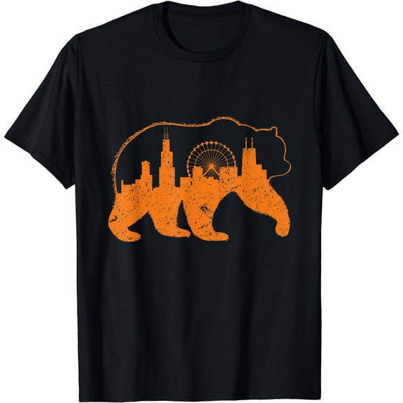 Chicago City Apparel Downtown Walking Bear Silhouette Gift T-Shirt Black 4X-Large