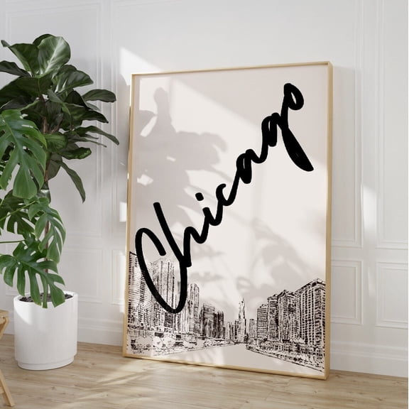 Chicago City Black Travel Wall Art, Unframed Canvas Size 24x36