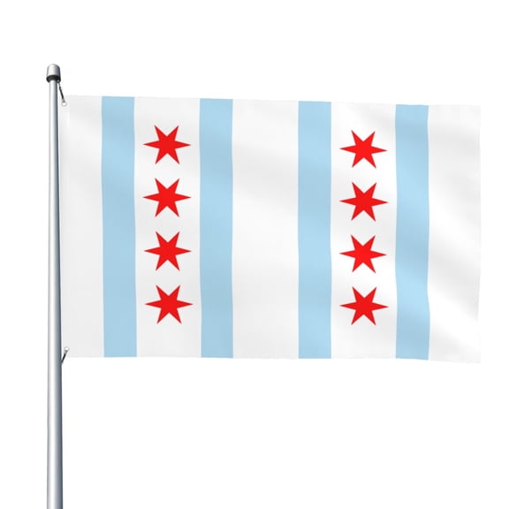 Chicago City Flag 4x6 Feet Flag Polyester Double Stitched With Grommets For Outdoor Indoor Decor