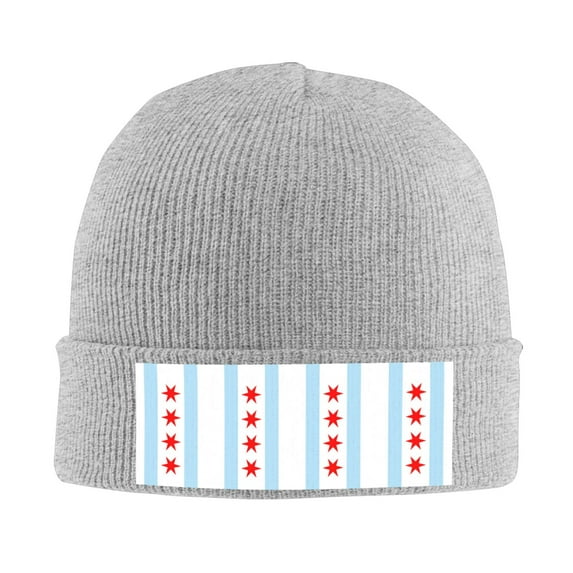 Chicago City Flag Beanie Hat Men Women Warm Printed Cap Knit Beanies Hats Outdoor Winter Gray
